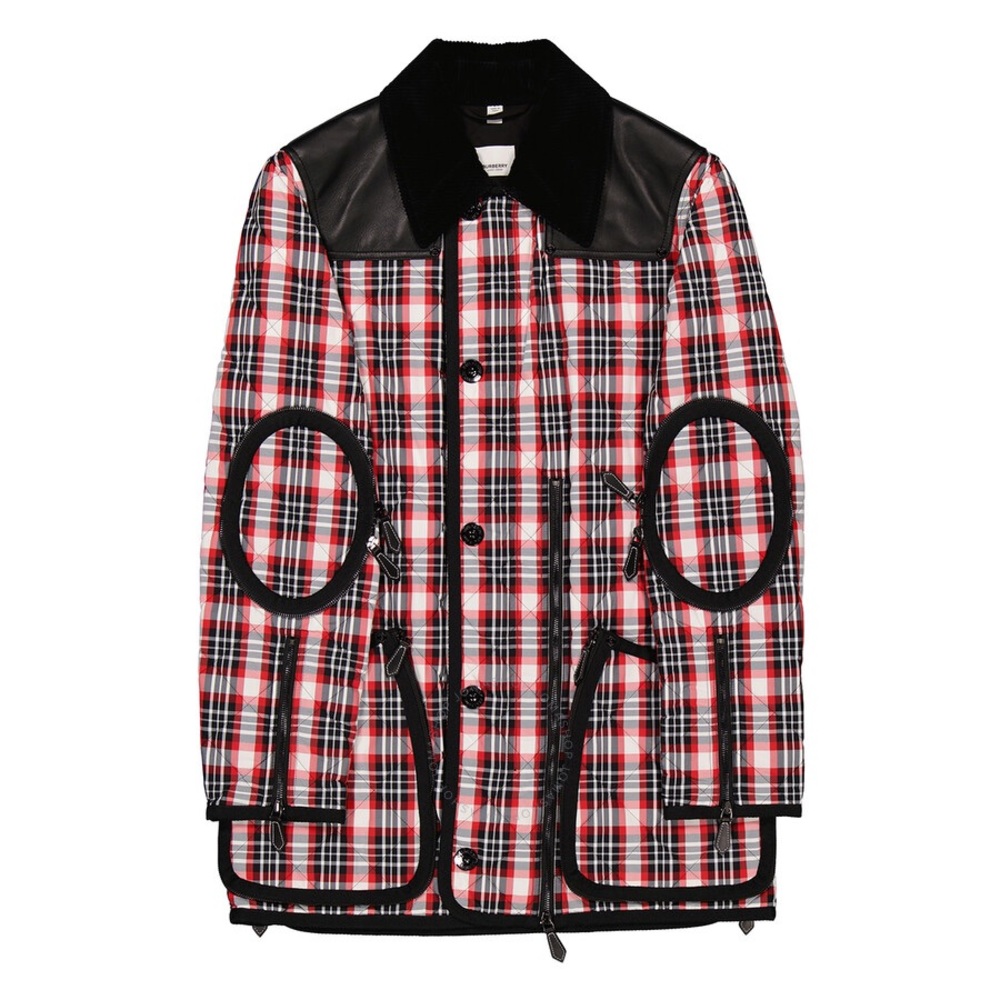 BURBERRY Men’s Bright Red Check Diamond-Quilted Barn Jacket XS (FITS LIKE M)